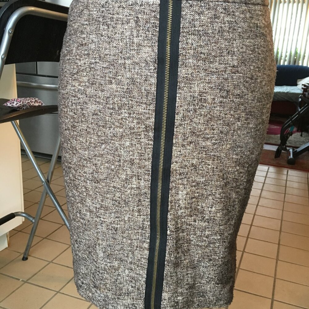Pencil skirt black, Brown, white tweed, zipper front sz10 Classique entrier